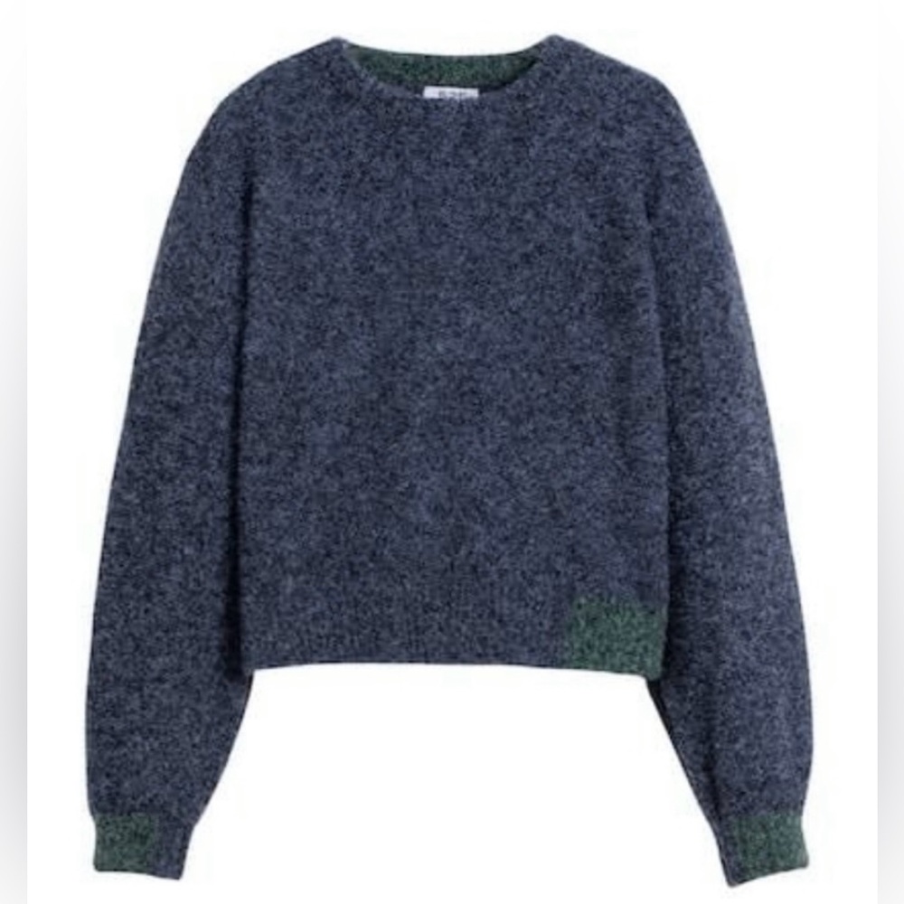525 America Women’s Color Pop Boucle Sweater Crew Neck - Blue Jean/Green - M